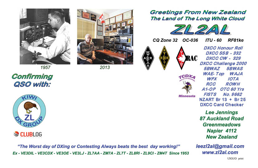 Latest ZL2AL design using a very old MS Publisher graphics program. This is the back of the card. Front is not shown.