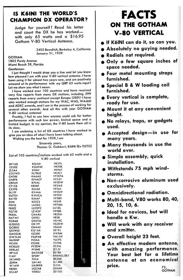 Original Gotham Advertisment in the 1950s